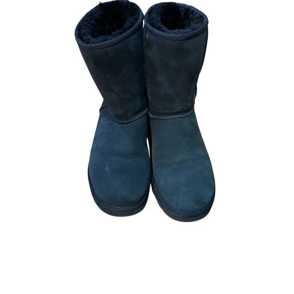 UGG Classic Short II Womens Mid-Calf Boots Sz 9 Black Sheepskin Suede Pull-On - Picture 4 of 7